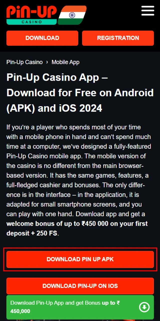 Download the Pin Up APK on your Android.